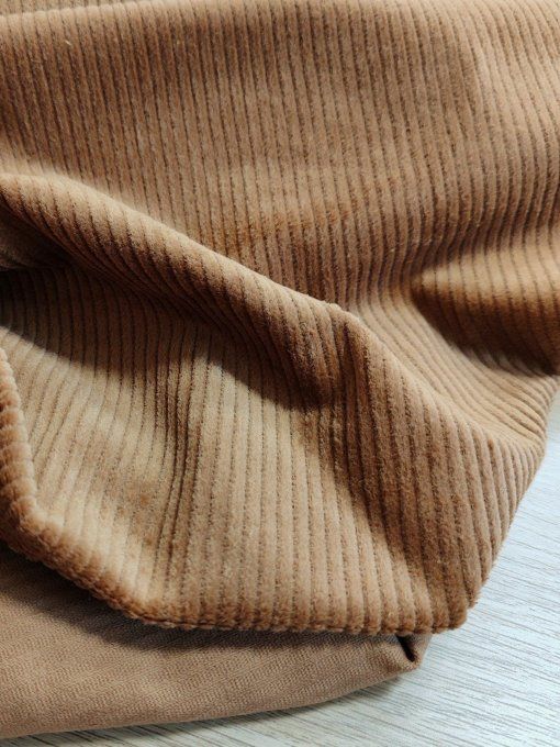Velours Côtelé Lavé Extensible Camel- par 10 cm