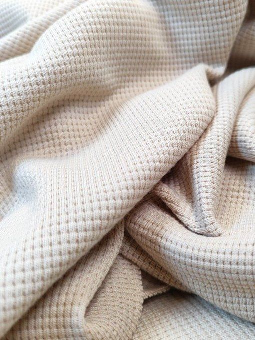 Jersey de Coton Gaufré Beige Clair - par 10 cm