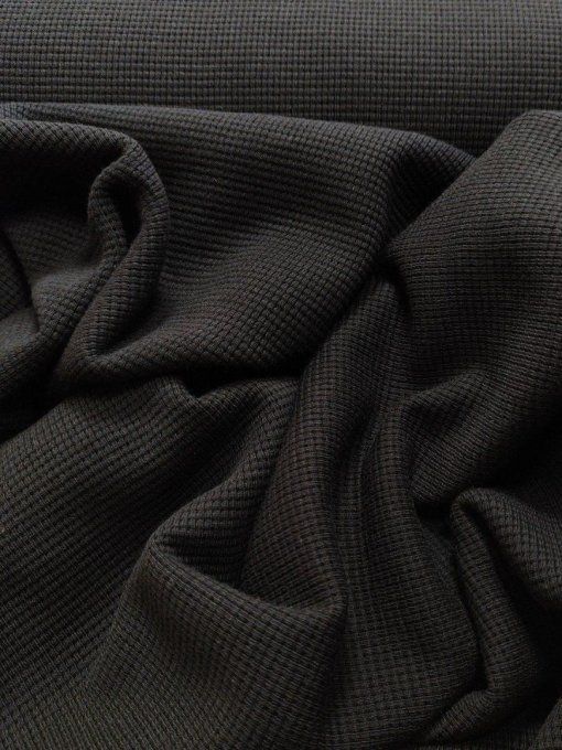 Jersey de Coton Gaufré Noir - par 10 cm