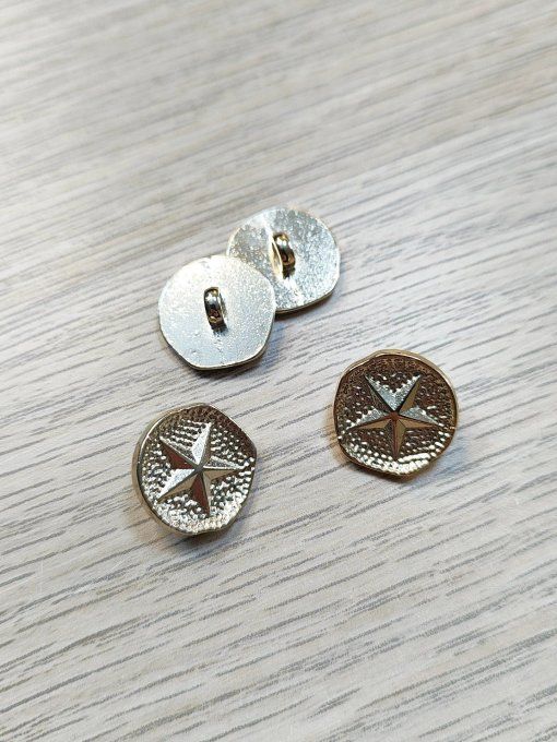 Boutons Métal Argent Etoile - 15 mm