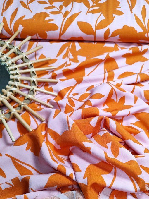 Viscose  Feuillage Orange/Rose- par 10cm