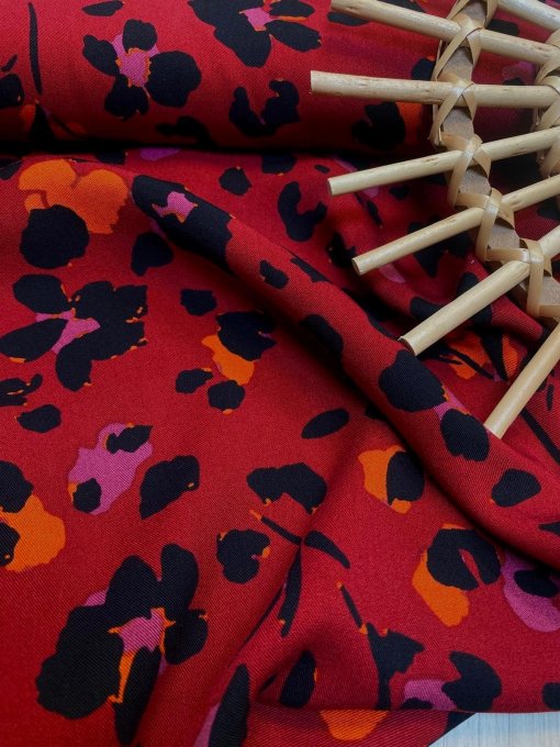 Twill de Viscose Fléo Rouge - Coupon 1m