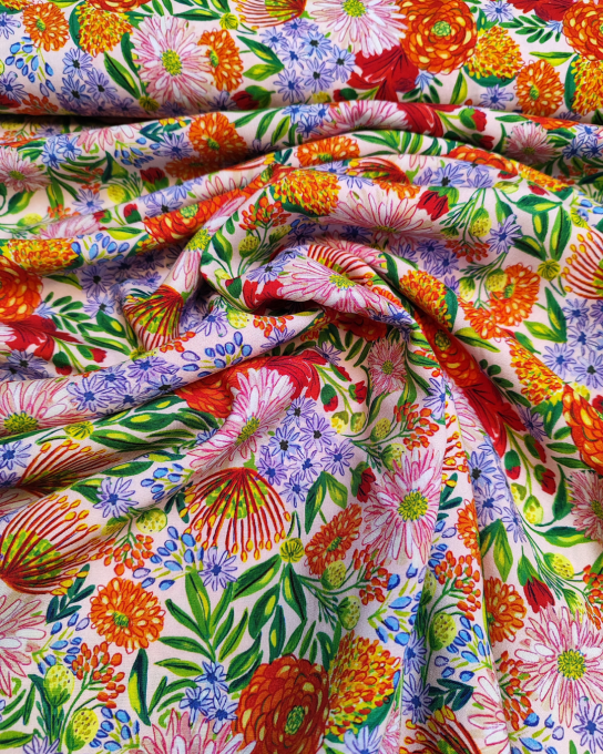 Popeline de viscose Floréale Rose - Ecovero - par 10 cm