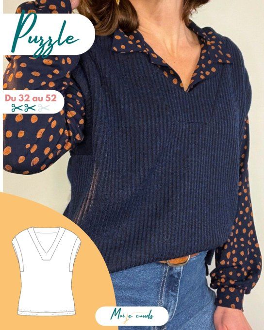 Patron Le Pull Puzzle du 32 au 52 - VERSION POCHETTE