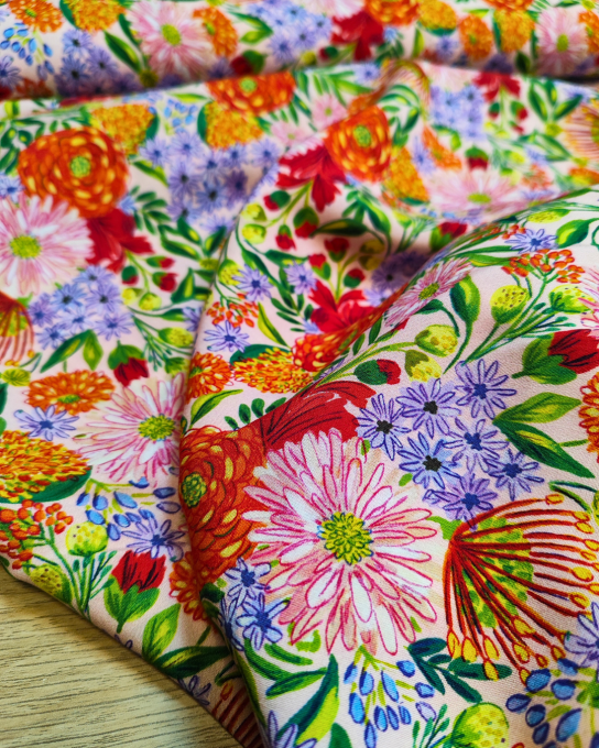 Popeline de viscose Floréale Rose - Ecovero - par 10 cm