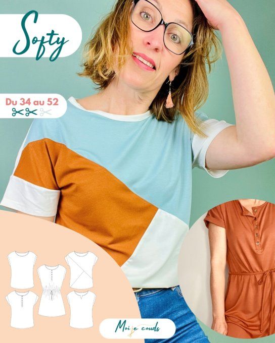Patron Le T-shirt ou la robe SOFTY du 34 au 52 - VERSION POCHETTE -
