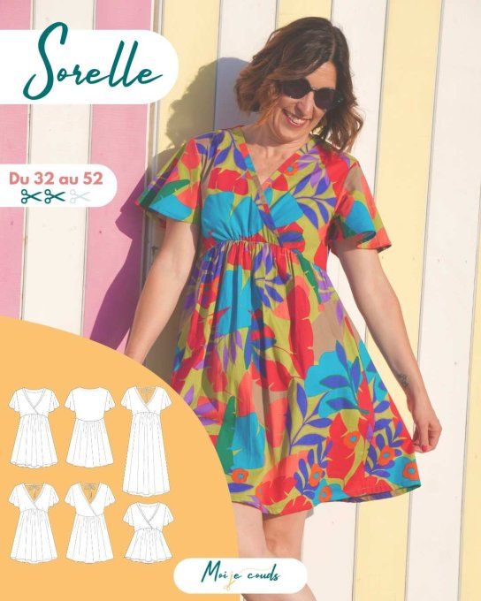 Mon Joli Coffret - La Robe Sorelle" Version Courte - manche 3/4" - Popeline de viscose Scarlett