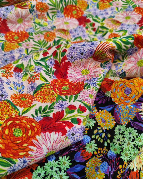 Popeline de viscose Floréale Rose - Ecovero - par 10 cm