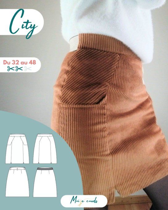  Patron la Jupe city du 32 au 48 -VERSION POCHETTE-