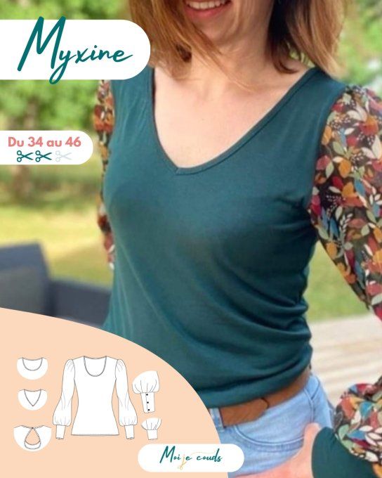  Patron Top MYXINE  du 34 au 46 -VERSION POCHETTE -