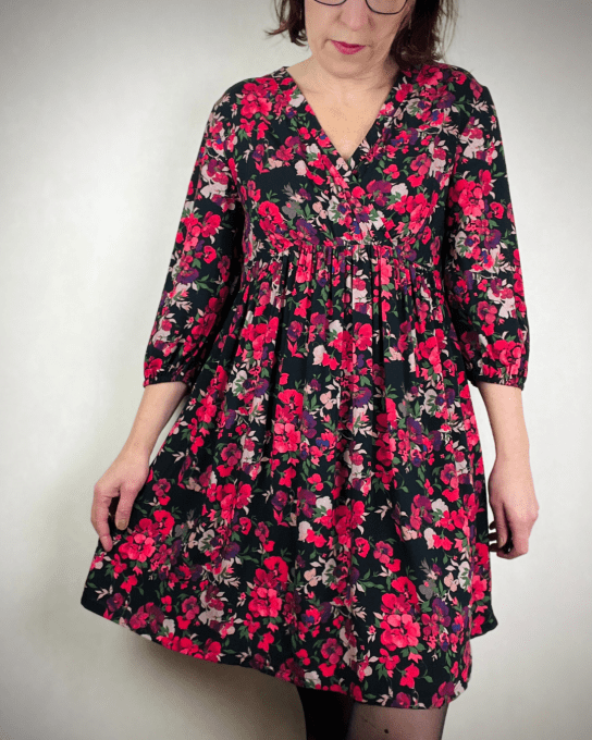 Mon Joli Coffret - La Robe Sorelle" Version Courte - manche 3/4" - Popeline de viscose Scarlett