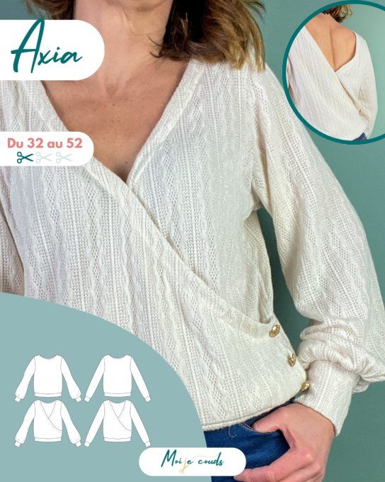 PDF-Patron le pull ou cache-coeur Axia du 32 au 52 - VERSION NUMERIQUE  - 