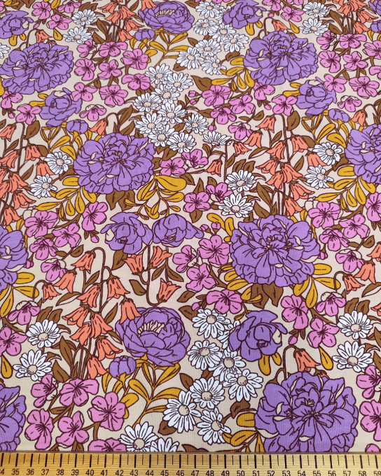 Jersey de Coton Tattoo Bloom Sable - Coupon 1.90m