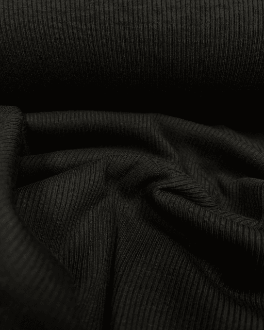 Jersey de Coton Fines Côtes Noir Essentiel - Coupon 70 cm