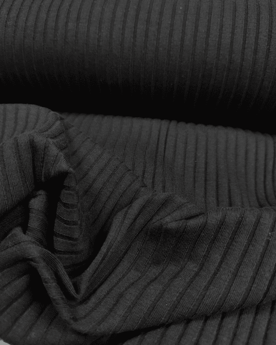 Jersey Côtelé Noir- par 10 cm  - Coupon 60 cm