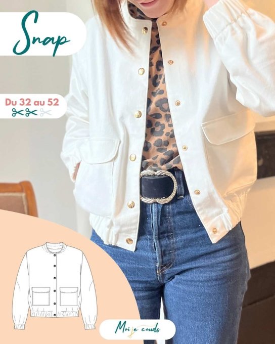 Mon Joli Coffret - La Veste Snap - Jersey Interlock de coton Ecru - Pressions 