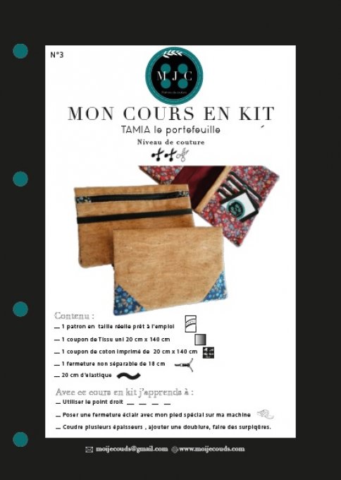 Cours en KIT n° 3  - TAMIA- Le portefeuille- Liège et Tissu.