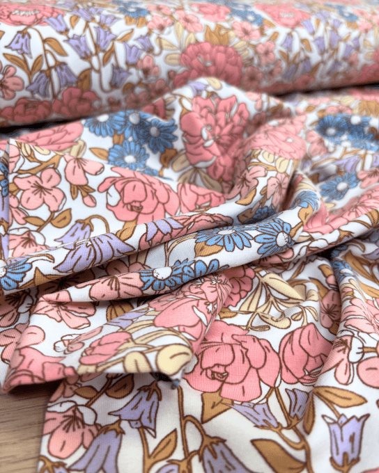 Jersey de Coton Tattoo Bloom Ecru - par 10 cm 