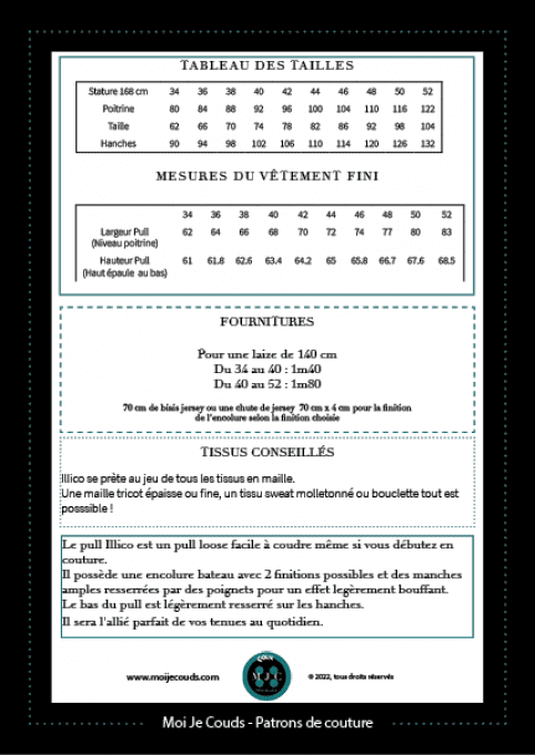 PDF- Patron Pull ILLICO  du 34 au 52 -VERSION NUMERIQUE - 