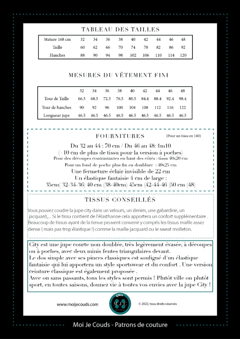 PDF- Patron la Jupe city du 32 au 48 -VERSION NUMERIQUE