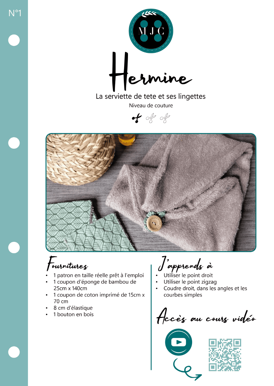 PDF + cours vidéo n°1 - Hermine la serviette de tête et ses lingettes-