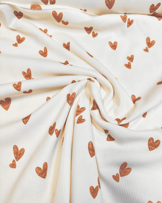 Jersey de Coton Fines Côtes Love Brun - par 10 cm  