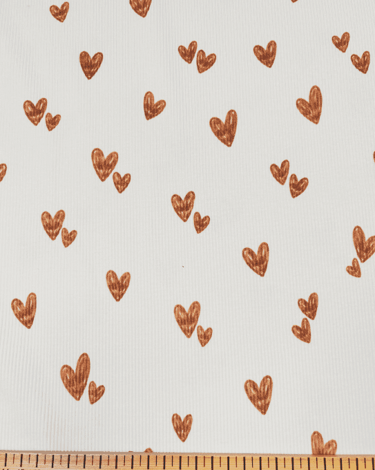Jersey de Coton Fines Côtes Love Brun - par 10 cm  