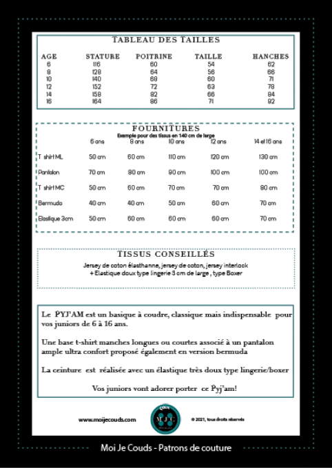 PDF- Patron Le PYJ'AM 6-16 ans -VERSION NUMERIQUE- 