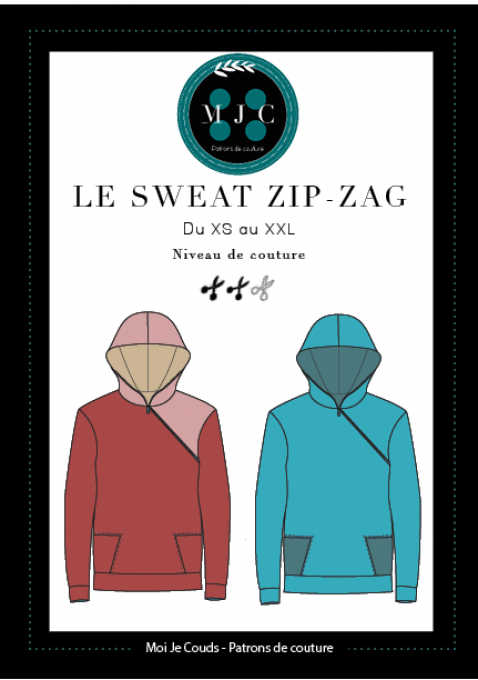 Patron LE SWEAT ZIP ZAG du XS au XXL -VERSION POCHETTE -