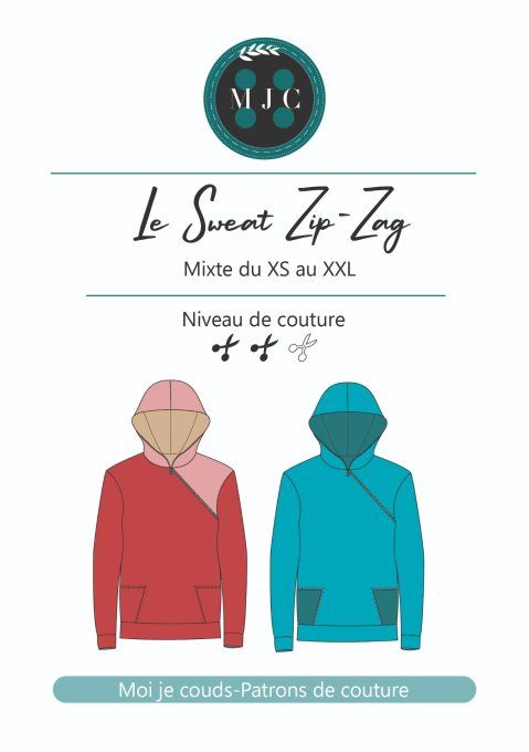 Patron LE SWEAT ZIP ZAG du XS au XXL -VERSION POCHETTE -