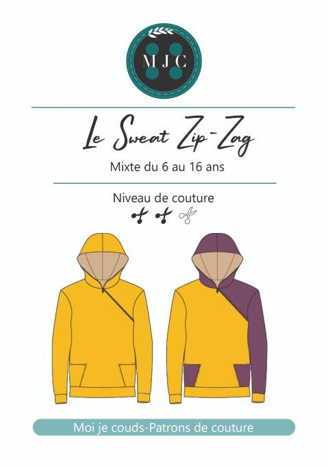 PDF- Patron LE SWEAT ZIP ZAG 6- 16 ans -VERSION NUMERIQUE
