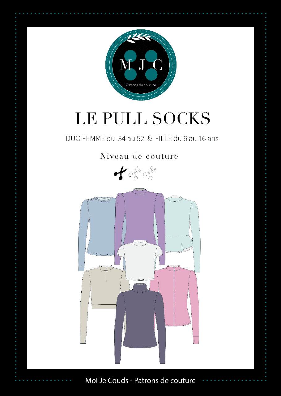  Patron le  pull Socks Duo Femme 34-52  /Fille 6-16 ans - VERSION POCHETTE-