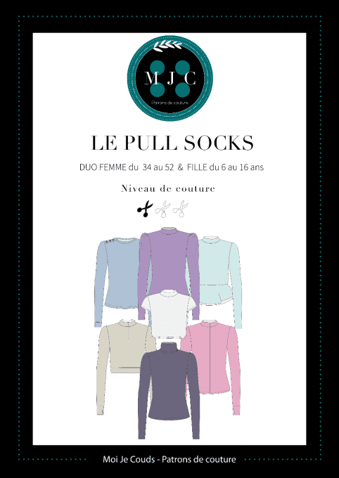 PDF - Patron le le pull Socks Duo Femme 34-52  /Fille 6-16 ans- VERSION NUMERIQUE