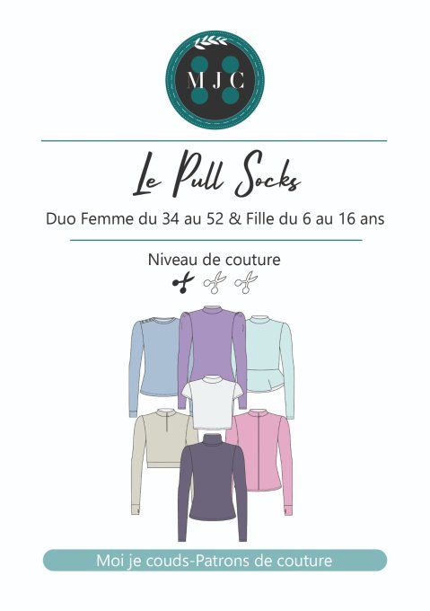  Patron le  pull Socks Duo Femme 34-52  /Fille 6-16 ans - VERSION POCHETTE-
