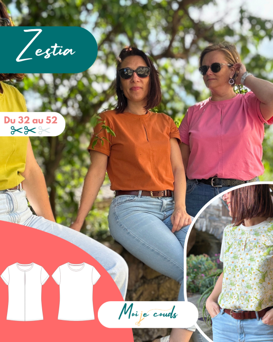 PDF-Patron Le t-shirt Zestia du 32 au 52 - VERSION POCHETTE -