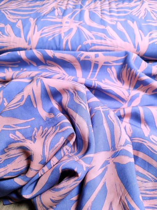 Viscose Palmier parme/Rose - Coupon 90cm