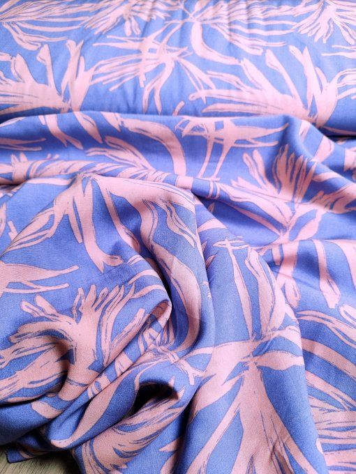 Viscose Palmier parme/Rose - Coupon 1 m