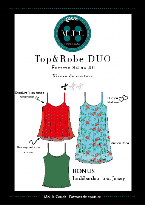  Patron Top & Robe DUO  du 34 au 46 -VERSION POCHETTE-