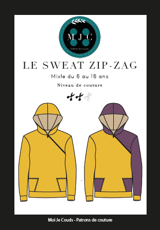 PDF- Patron LE SWEAT ZIP ZAG 6- 16 ans -VERSION NUMERIQUE