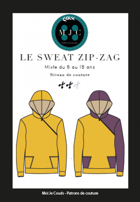  Patron LE SWEAT ZIP ZAG 6- 16 ans -VERSION POCHETTE-