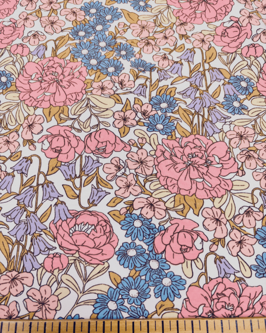 Jersey de Coton Tattoo Bloom Ecru - Coupon 70 cm