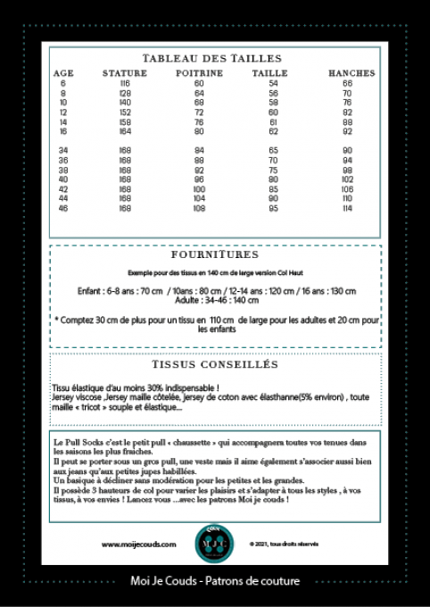 PDF- Patron DUO Pull Socks 6-16 ans et 34 au 46   -VERSION NUMERIQUE - 